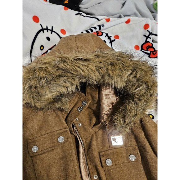 Rocawear Trench Retro Hip Hop 90s Hooded trench Coat Size 2XL Wool Blend Womens - Picture 12 of 16